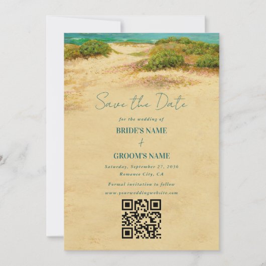Save The Date Destination de mariage de plage côtière à l'aquare (Devant)