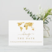 Save The Date Destination Gold World Map Mariage Modifier La Dat (Debout devant)