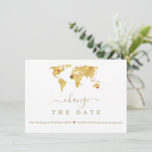Save The Date Destination Gold World Map Mariage Modifier La Dat (Debout devant)