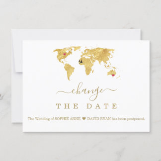 Save The Date Destination Gold World Map Mariage Modifier La Dat