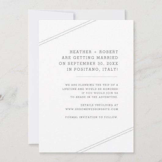 Save The Date Destination Mariage bleu avion Monogramme photo (Dos)