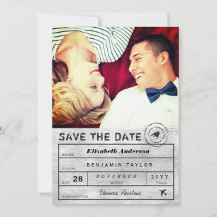 Save The Date Destination Mariage Chic Argent Bagage Balise Phot