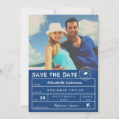 Save The Date Destination Mariage Marine Bleu Bagage Balise Phot (Devant)