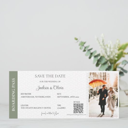 Save The Date Destination Mariage Sage Vert (Debout devant)