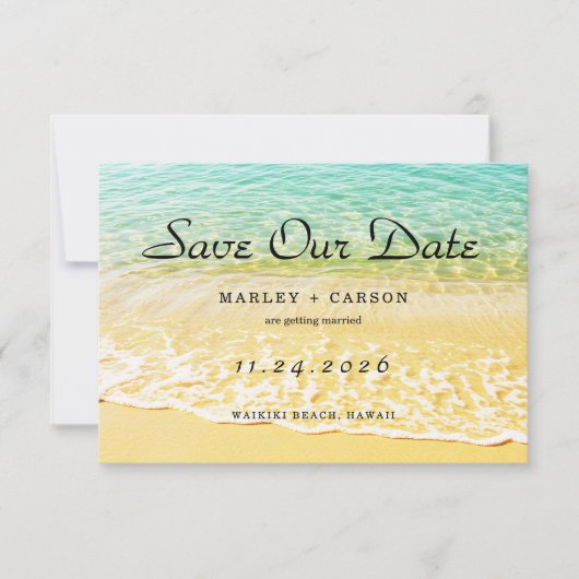Save The Date Destination moderne Plage d'été Mariage (Devant)