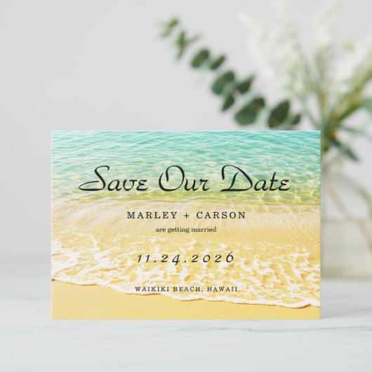 Save The Date Destination moderne Plage d'été Mariage (Debout devant)