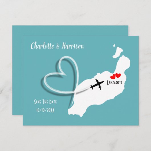 Save The Date Destination Tropicale Lanzarote Espagne Mariage à (Devant / Derrière)