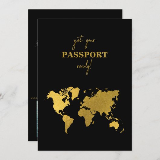 Save The Date Destination Wedding World Passport Black Gold (Devant / Derrière)