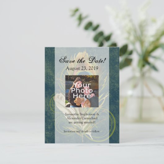 Save The Date Détail artistique Paon Mariage Enregistrer la date (Debout devant)