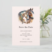Save The Date Deux chevaux avec décorations en plumes Mariage Bo (Debout devant)