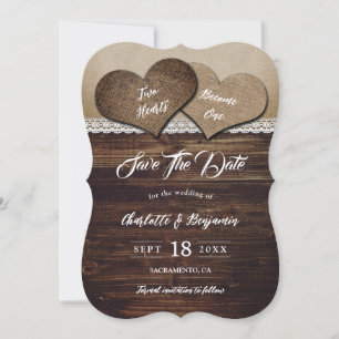 Save The Date Deux Coeurs deviennent un pays rustique Mariage de