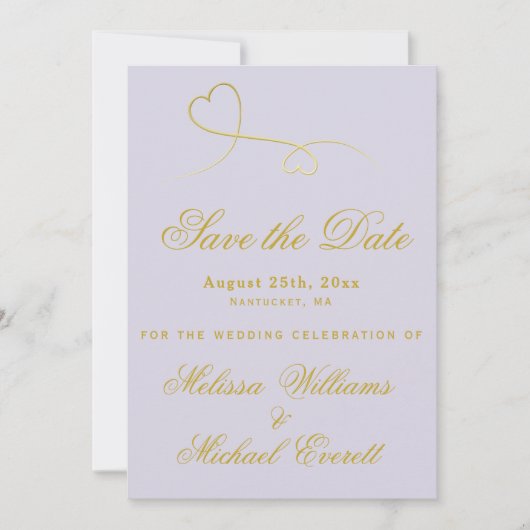 Save the date | Deux Coeurs d'or Lavender Mariage (Devant)
