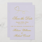 Save the date | Deux Coeurs d'or Lavender Mariage (Devant / Derrière)