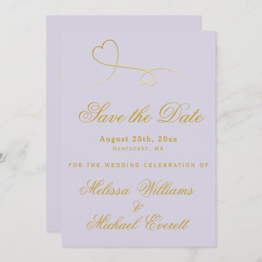 Save the date | Deux Coeurs d'or Lavender Mariage (Devant / Derrière)