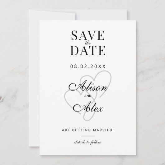 Save The Date Deux Coeurs Élégant Script Enregistrer la date (Devant)