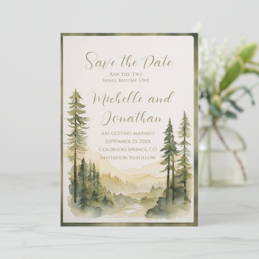Save The Date Deux Deviendront Un Pin Arbres Mariage Chrétien (Debout devant)