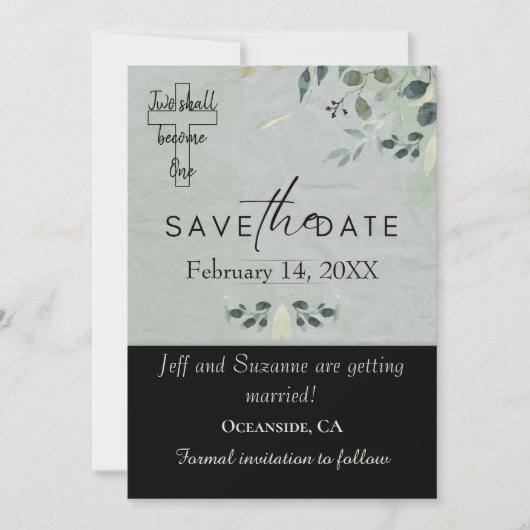Save The Date Deux deviennent un Mariage chrétien floral (Devant)