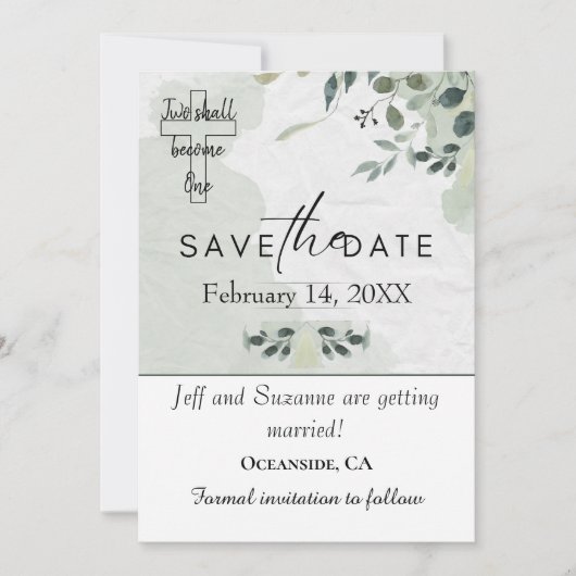 Save The Date Deux deviennent un Mariage chrétien floral (Devant)