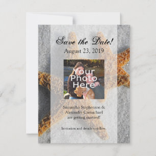 Save The Date Deux étoiles de mer dans le sable, mariage sur la