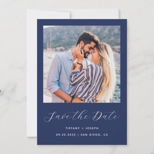 Save The Date Deux minimum de photo Script bleu marine (Devant)