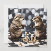 Save The Date Deux Otters Jouant Aux Échecs, (Devant)
