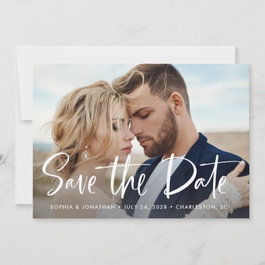 Save The Date Deux photos et code QR | Script moderne (Devant)