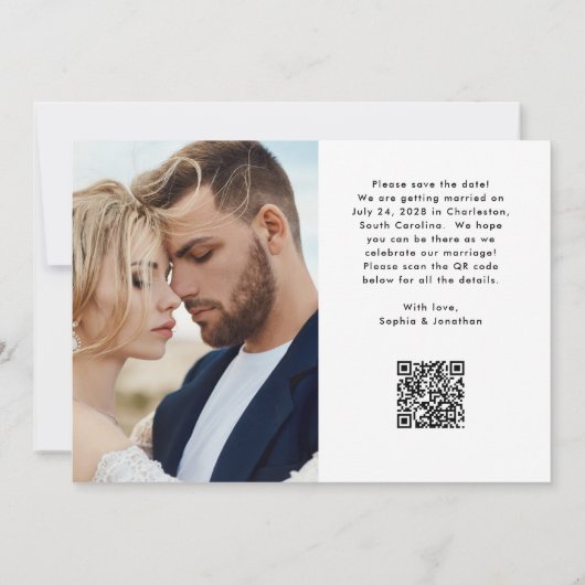 Save The Date Deux photos et code QR | Script moderne (Dos)