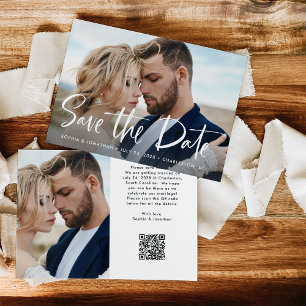 Save The Date Deux photos et code QR   Script moderne