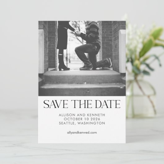 Save The Date Deux photos noir blanc Elegant Mariage chic (Debout devant)