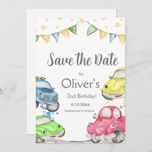 Save The Date Deux voitures de course rapide 2e anniversaire (Devant / Derrière)