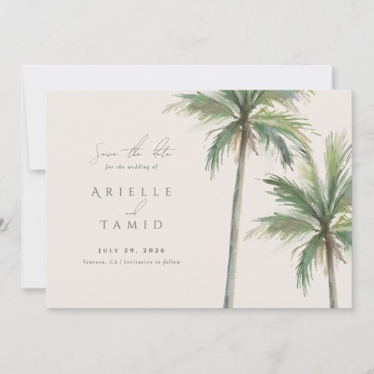 Save The Date Devonport Moderne Aquarelle Palm Enregistrer la da (Devant)