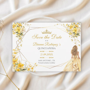 Save The Date Diadème Fleurs Papillons Jaune Doré Quinceañera