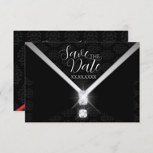 Save The Date Diamant de Cravate noire Enregistrer la date (Devant / Derrière)