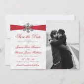 Save The Date Diamante Flocon de neige et Ruban rouge Mariage d' (Devant)