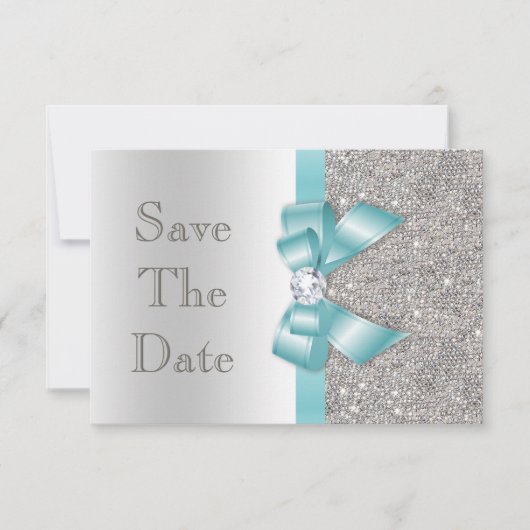Save The Date Diamants Bow turquoises Argent Enregistrer Le Baby (Devant)