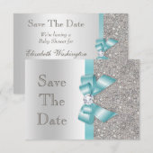 Save The Date Diamants Bow turquoises Argent Enregistrer Le Baby (Devant / Derrière)