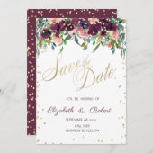 Save The Date Diamants Or Fleurs Bourgogne Enregistrer La Date (Devant / Derrière)