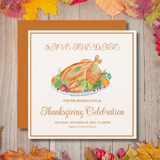 Save The Date Dindon de Thanksgiving à l'aquarelle