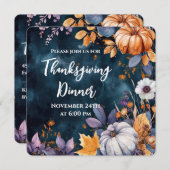 Save The Date Dîner d'action de grâce Aquarelle Citrouilles Invi (Devant / Derrière)