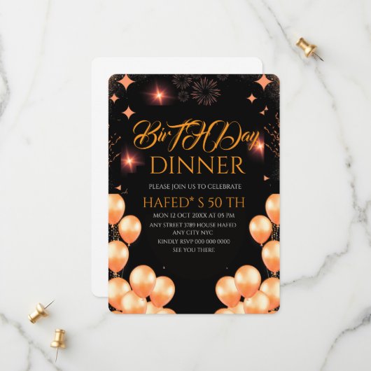 Save The Date Dîner d'anniversaire numérique Modèle, noir (Devant/Arrière en situation)