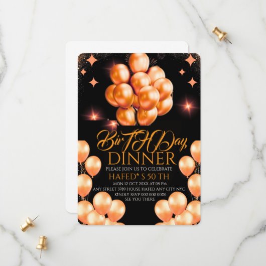 Save The Date Dîner d'anniversaire numérique Modèle, noir (Devant/Arrière en situation)