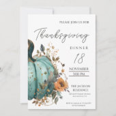 Save The Date Dîner de Thanksgiving Rustique Citrouille bleu Inv (Devant)