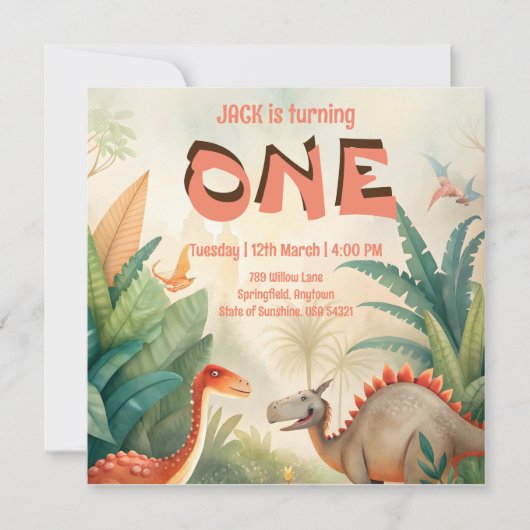 Save The Date Dinosaur 1er anniversaire de la couleur de la jung (Devant)