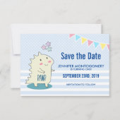 Save The Date Dinosaure jaune mignon avec des étoiles joyeux Ann (Devant)