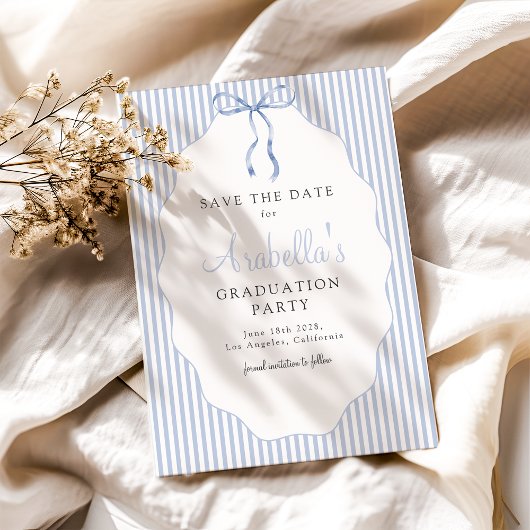 Save The Date Diplômé Ruban Bleu Rayé Douce