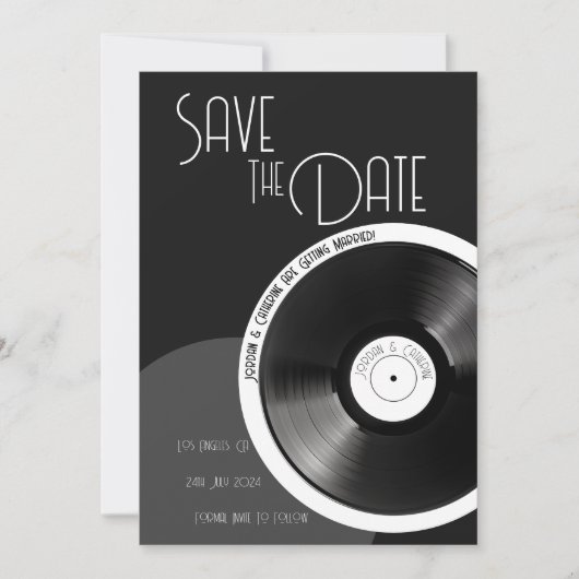 Save The Date Dis Vinyle Rétro 70s Noir et Blanc Minimal (Devant)