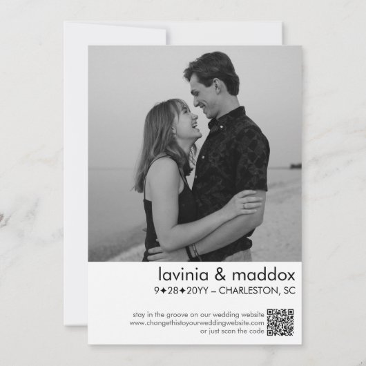 Save The Date Disco moderne noir et blanc Photo QR Code Mariage (Dos)