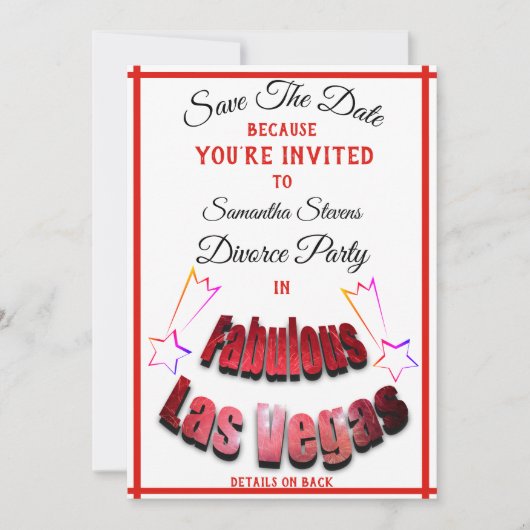 Save The Date Divorce Party à Las Vegas Fabulous Stars - (Devant)