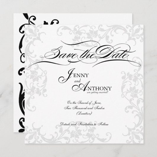 Save The Date do-it-yourself Élégant Enregistrer la date en noir (Devant / Derrière)