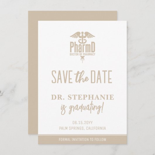 Save The Date Docteur En Pharmacie PharmD Moderne (Devant / Derrière)